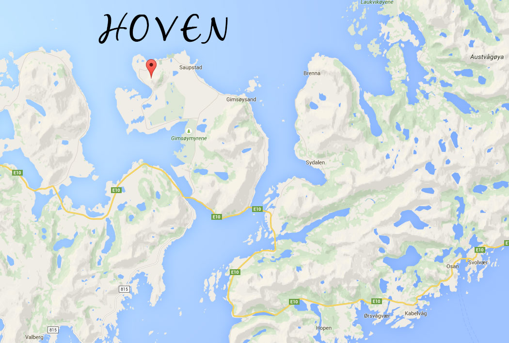 Karta till Hoven, Lofoten, Norway