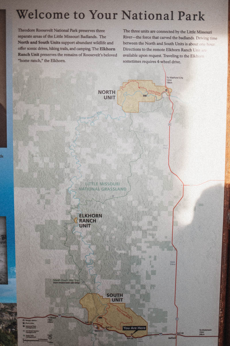Theodore Roosevelt National Park består av tre delar - South Unit, North Unit och Elkhorn Ranch Unit.
